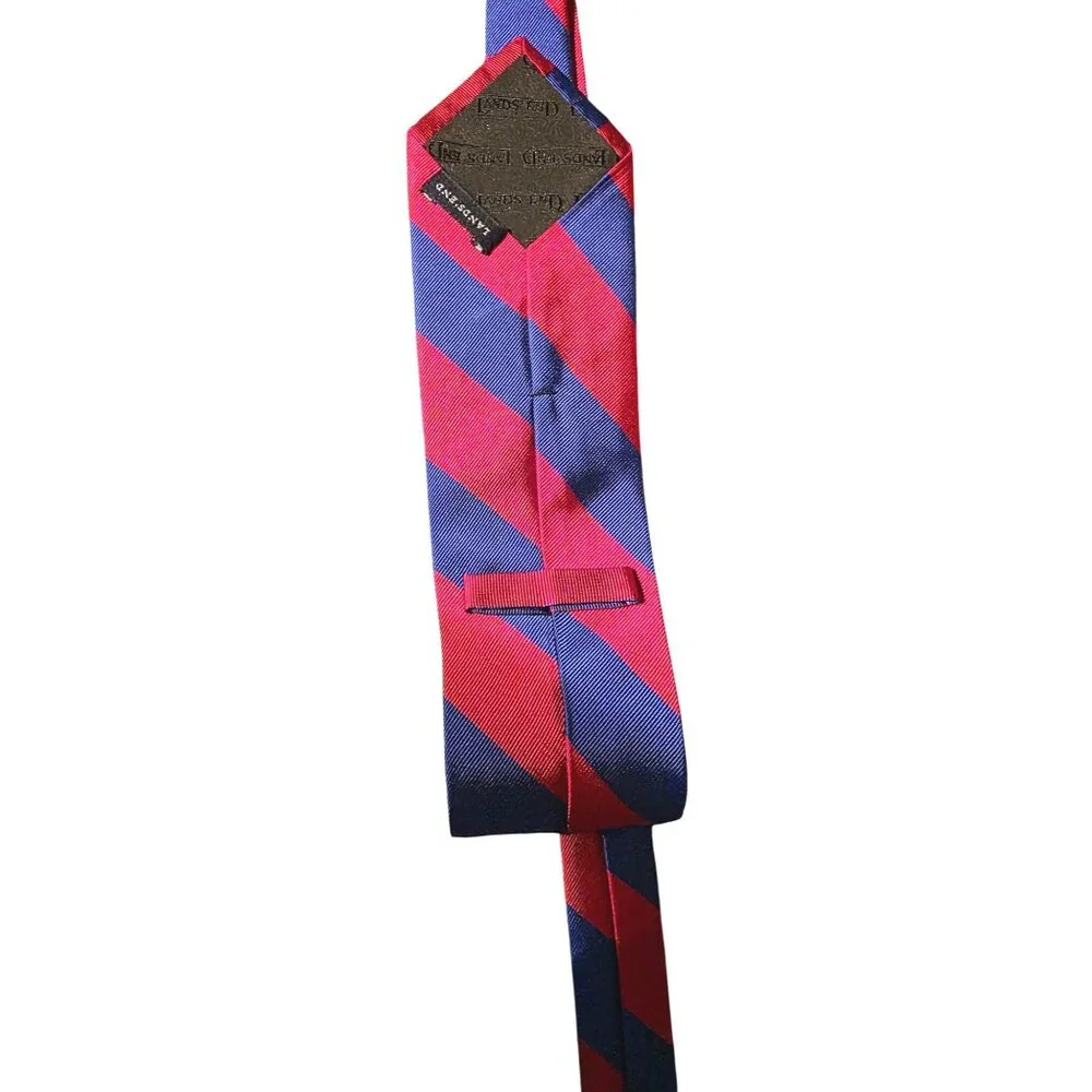 Repp Tie‎ Land's End Mens Silk Red & Blue Striped 57